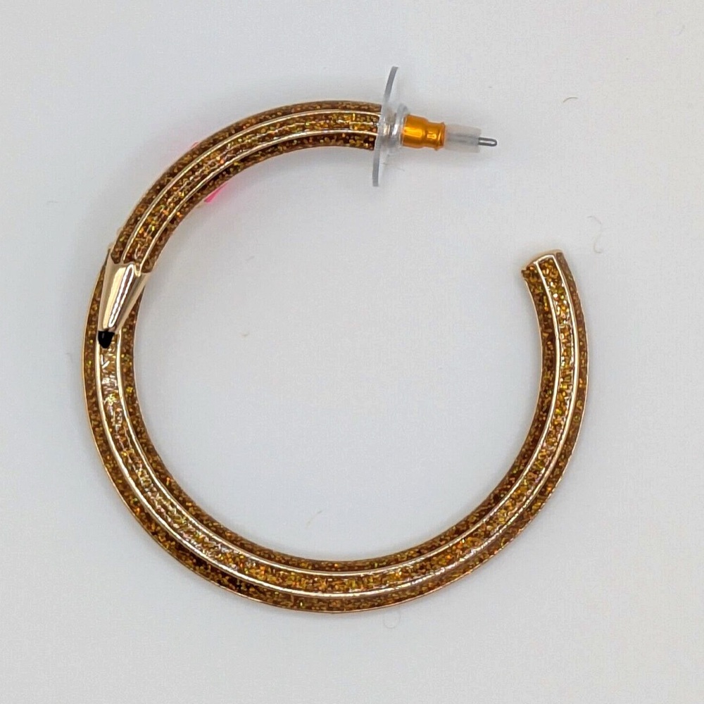 NWT ⚜️✏️⚜️ Betsey Johnson Brown Golden Tone Glittery Pencil Hoop Earrings - Picture 6 of 12